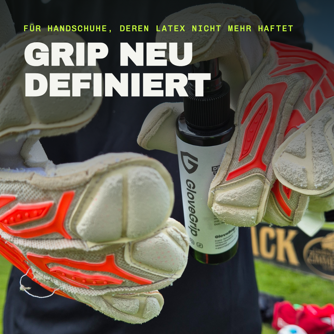 GloveGrip Griffspray wird auf abgenutzte Torwarthandschuhe aufgetragen